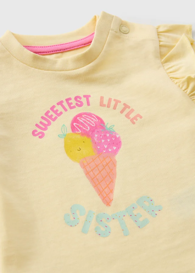 Girls Yellow Little Sister Ice Cream T-Shirt (0-23mths)
