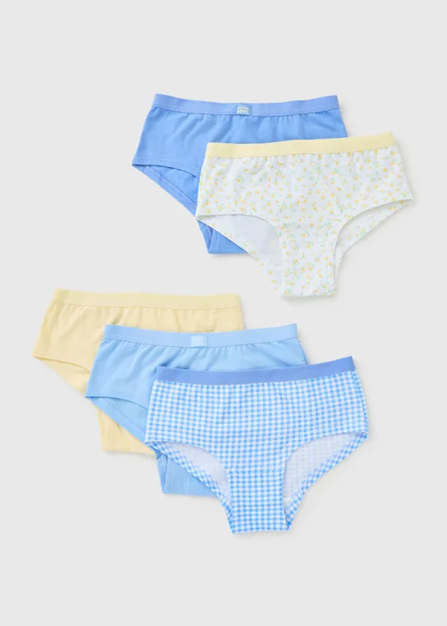 5 Pack Girls Blue Daisy Shorts (6-14yrs) - 6-7 Yrs Image 1