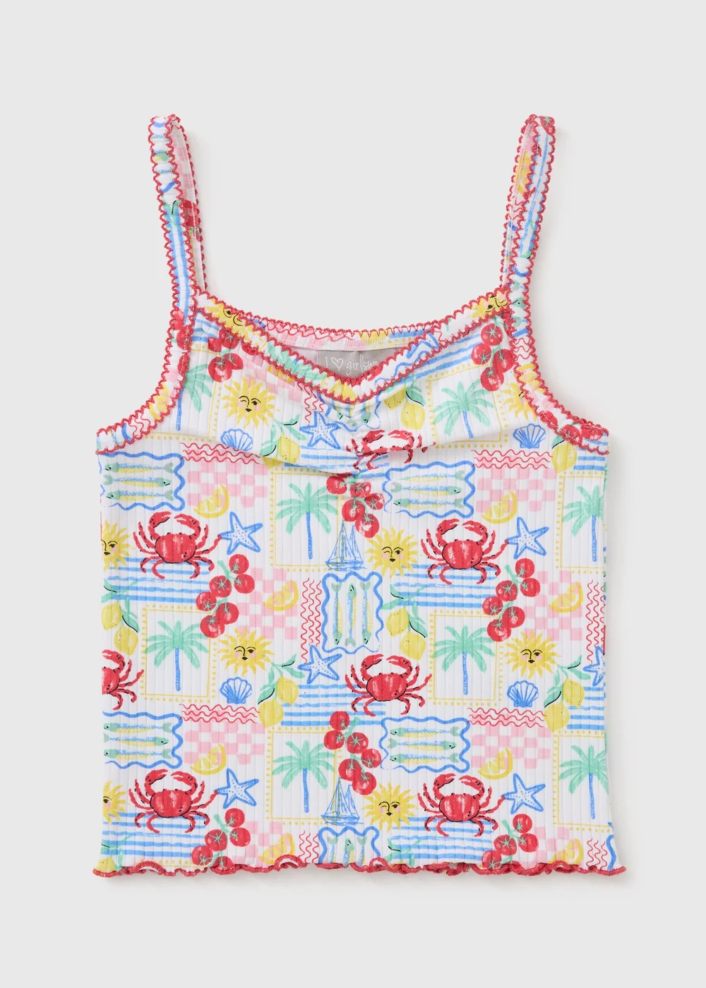 Girls Multicolour Postcard Print Ribbed Vest (7-15yrs) - 9 Yrs Image 1