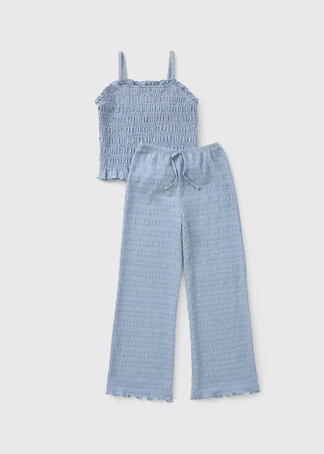 Girls Blue Crinkle Top & Trouser Set (7-15yrs)