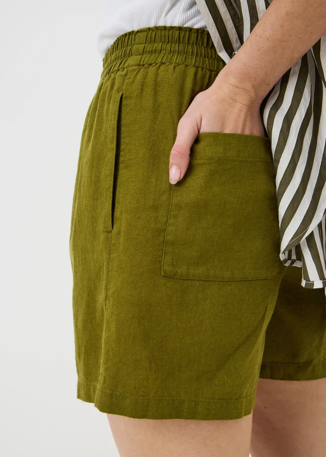 Olive Linen Blend Shorts