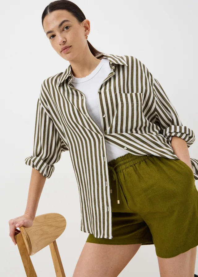 Olive Linen Blend Shorts