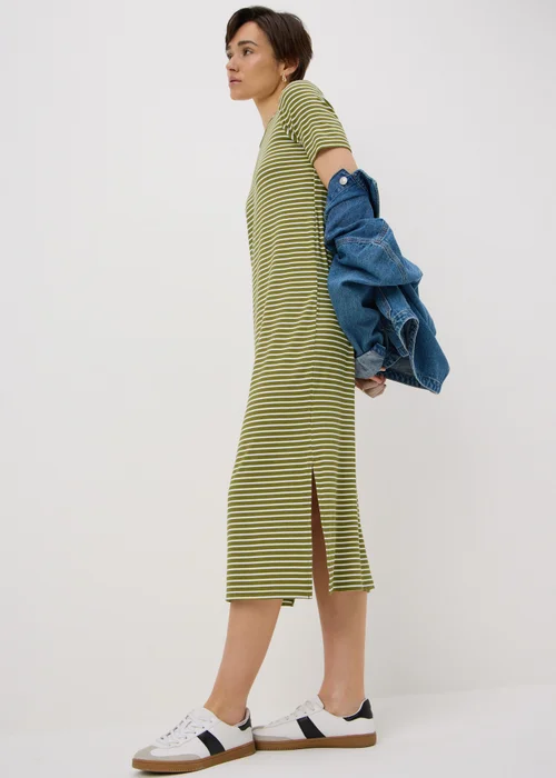 Khaki Stripe T-Shirt Midi Dress - 14 Image 1