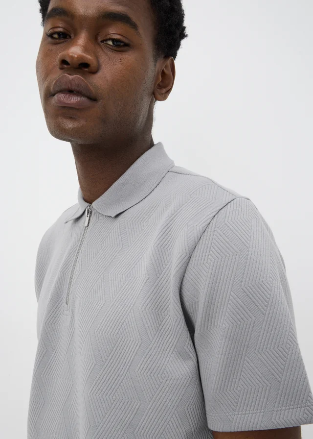 Grey Diamond Texture Co Ord Polo Shirt