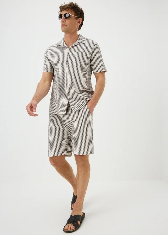 Ecru Diamond Textured Short Sleeve Co Ord Shirt