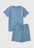 Boys Blue Waffle Top & Short Set (7-15yrs) - 7 Yrs Image 1