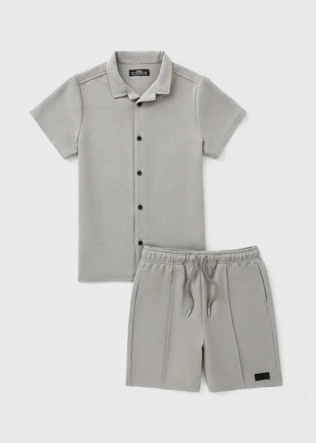 Boys Grey Waffle Shirt & Short Set (7-15yrs)