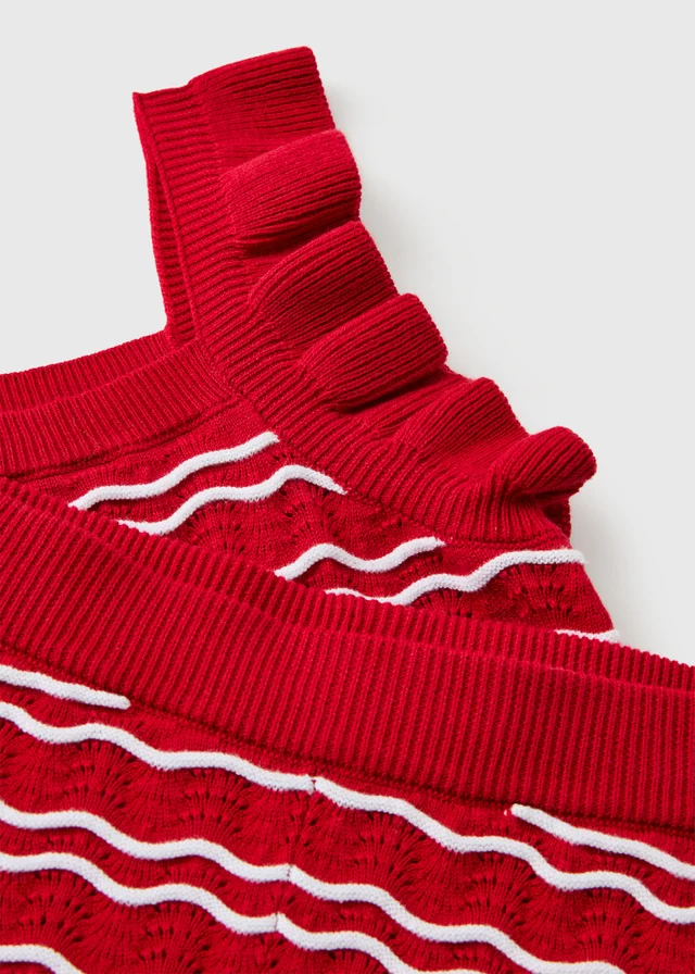 Girls Red Stripe Knitted Top & Short Set (7-15yrs)