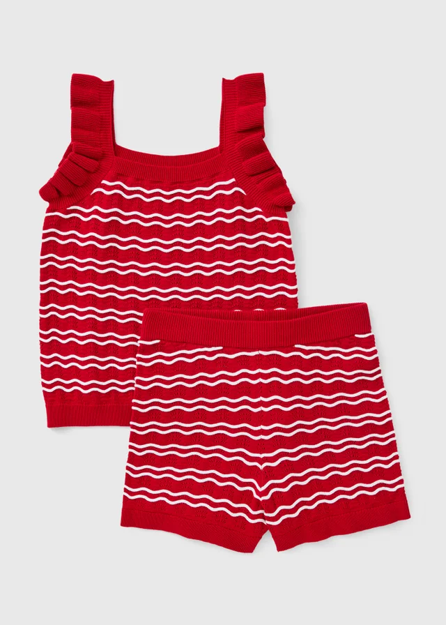 Girls Red Stripe Knitted Top & Short Set (7-15yrs)
