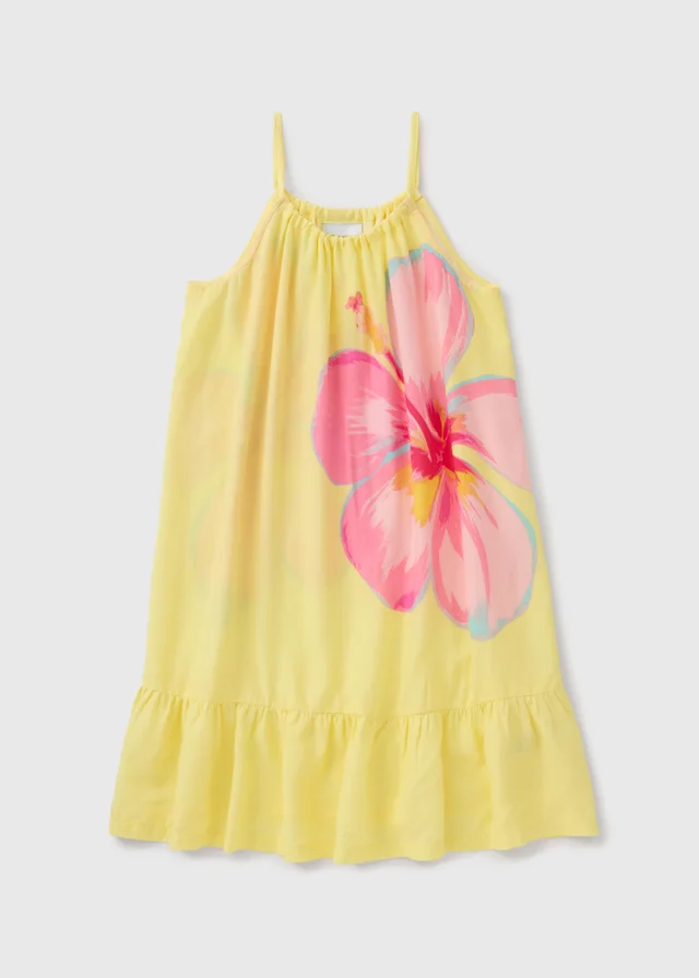 Girls Yellow Hibiscus Flower Dress (7-15yrs)