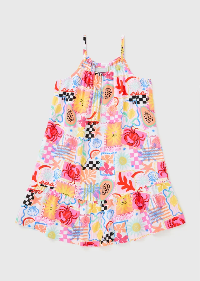 Girls Multicolour Postcard Print Dress (7-15yrs)