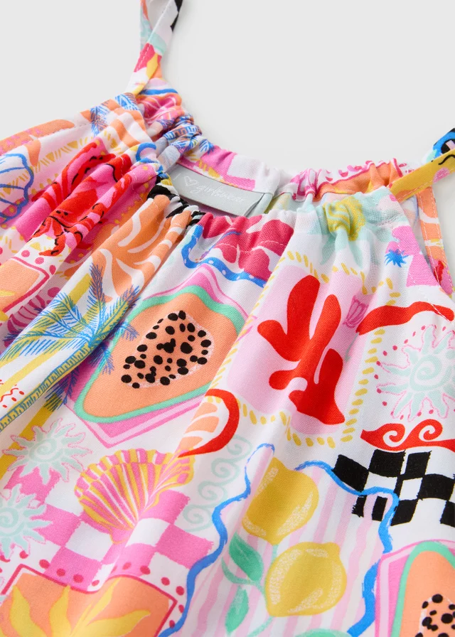 Girls Multicolour Postcard Print Dress (7-15yrs)