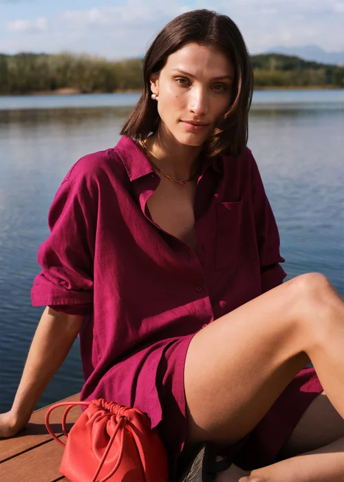 Pink Linen Blend Co Ord Shirt - 8 Image 2