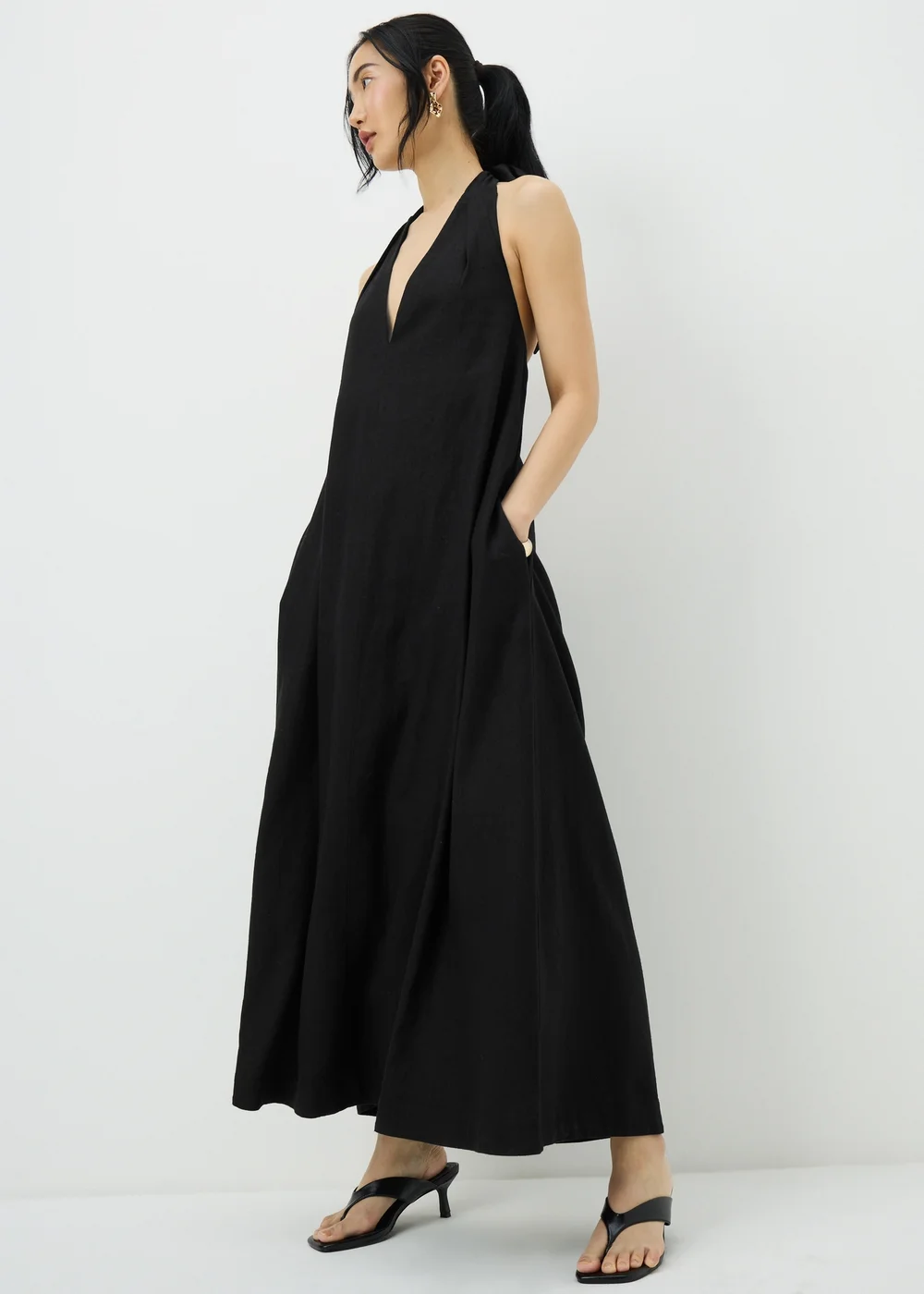 Black Halter Neck Linen Blend Maxi Dress - 8 | Matalan Black Halter Neck Linen Blend Maxi Dress - 8 | Matalan