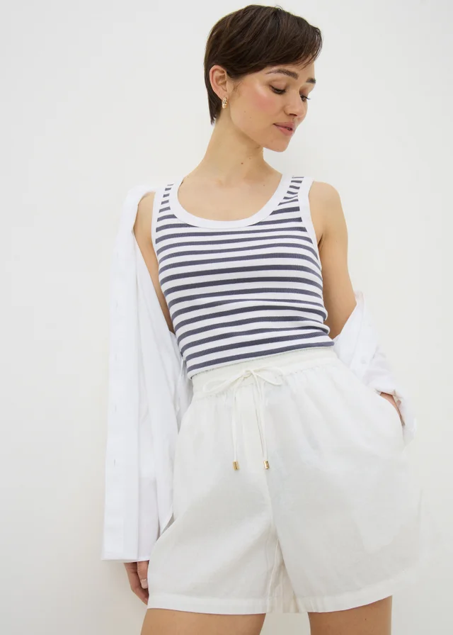 White Linen Blend Shorts