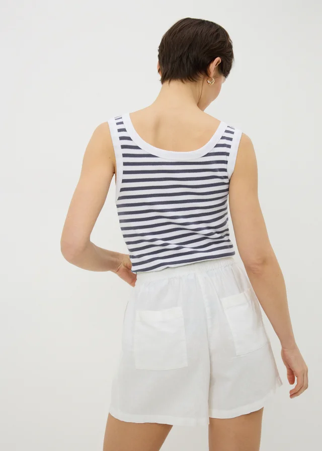 White Linen Blend Shorts
