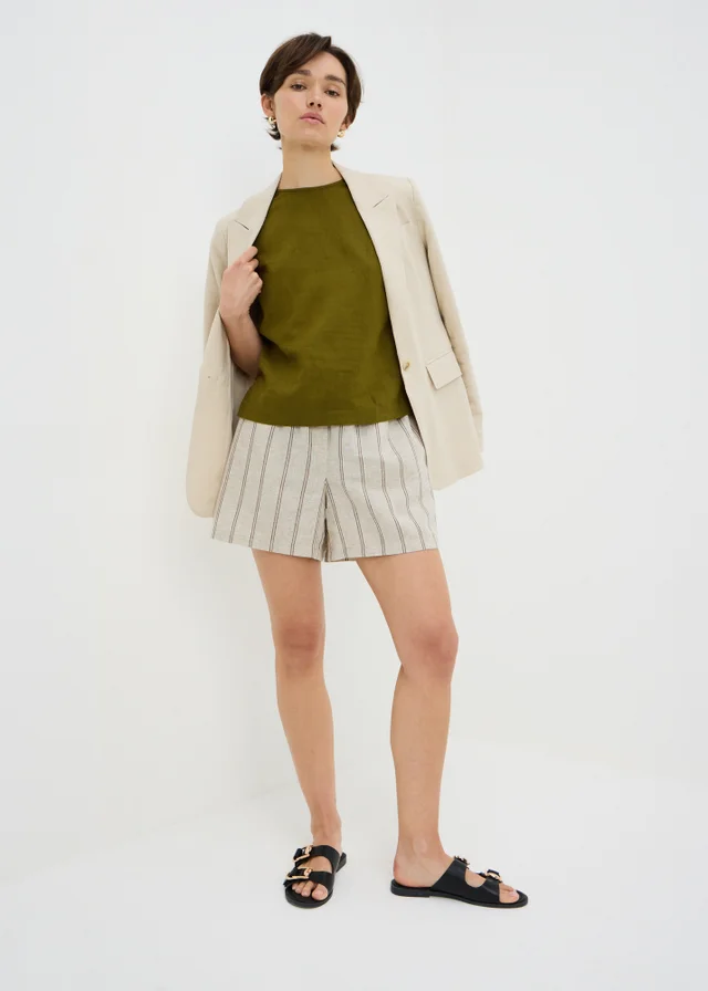 Oatmeal Stripe Linen Blend Co Ord Shorts