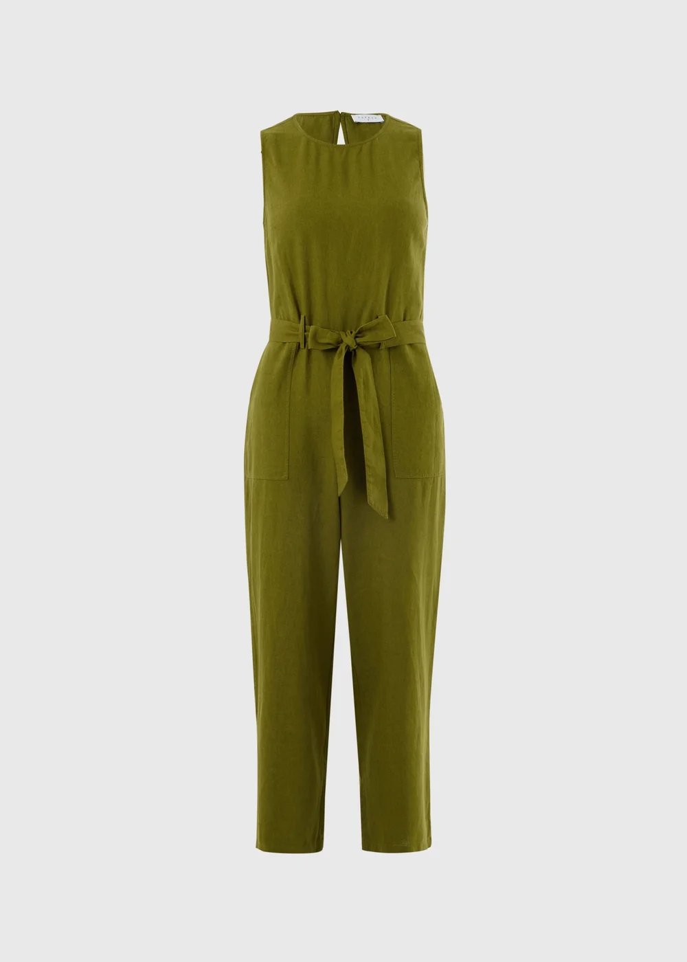 Olive Linen Blend Belted Jumpsuit - Size 8 Image 4