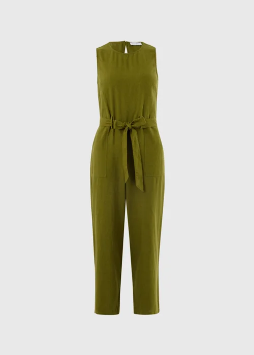 Olive Linen Blend Belted Jumpsuit - Size 8 Image 4