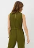 Olive Linen Blend Belted Jumpsuit - Size 8 Image 3