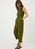 Olive Linen Blend Belted Jumpsuit - Size 8 Image 1
