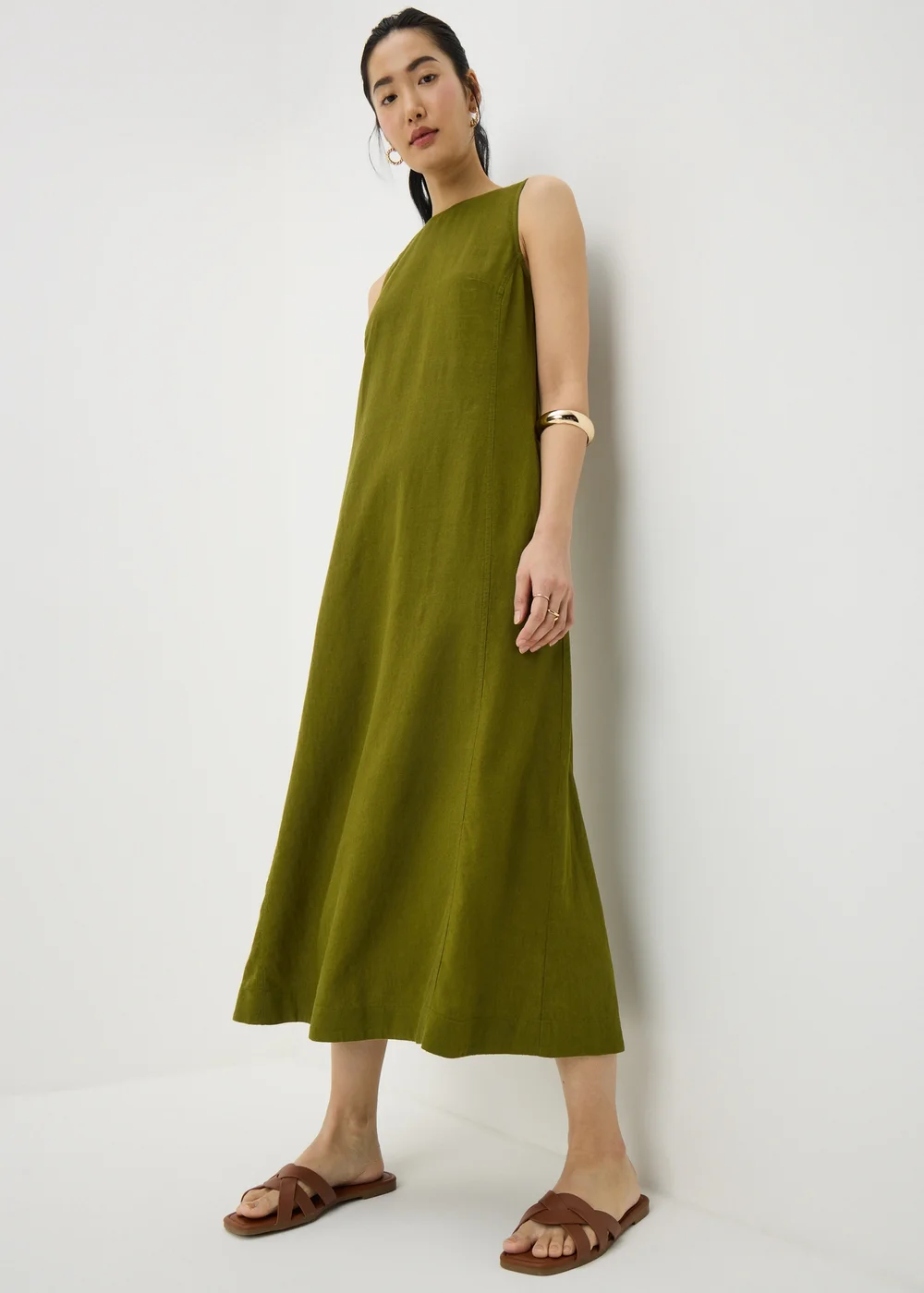 Olive Linen Blend Maxi Dress - 8 | Matalan Olive Linen Blend Maxi Dress - 8 | Matalan