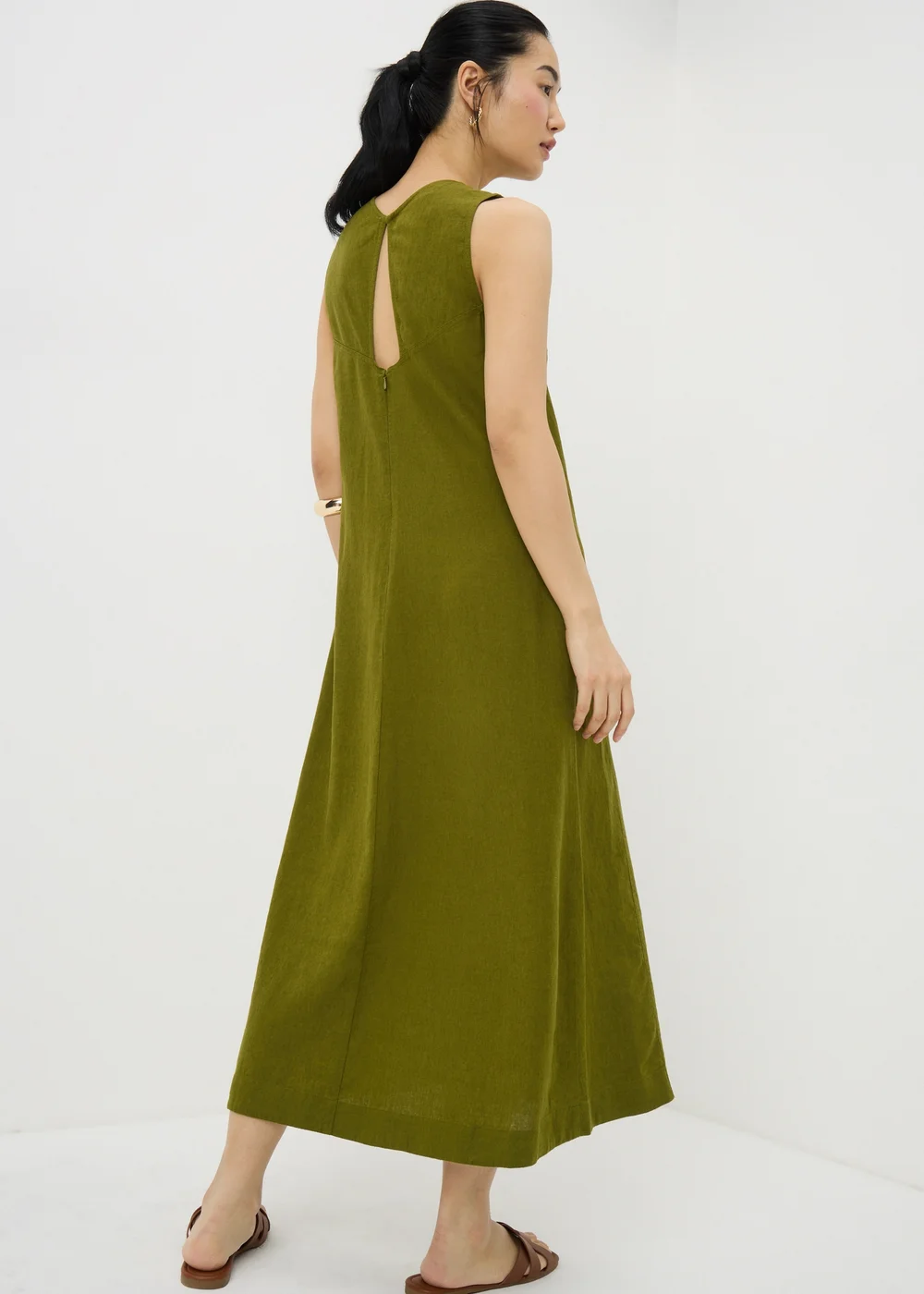 Olive Linen Blend Maxi Dress - 18 Image 3