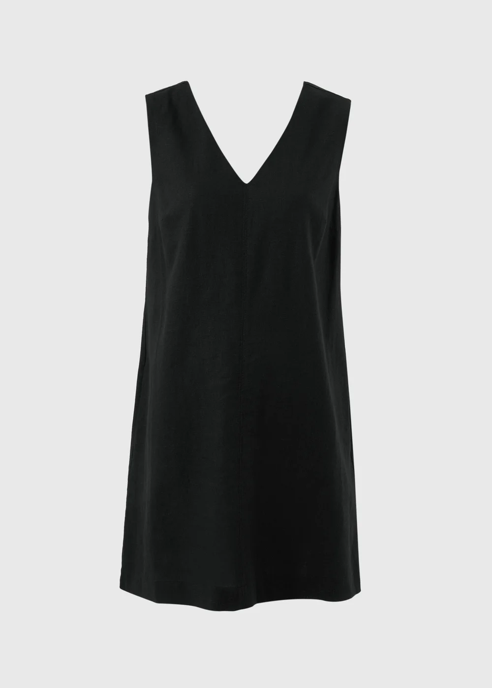 Black V-Neck Linen Rich Mini Dress - Size 8 Image 4