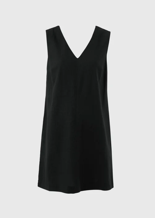 Black V-Neck Linen Rich Mini Dress - Size 8 Image 4