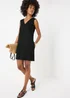 Black V-Neck Linen Rich Mini Dress - Size 8 Image 1