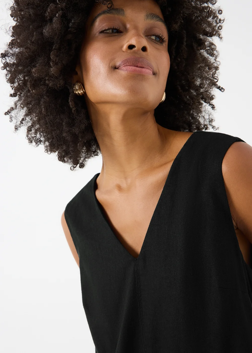 Black V-Neck Linen Rich Mini Dress - Size 8 Image 3