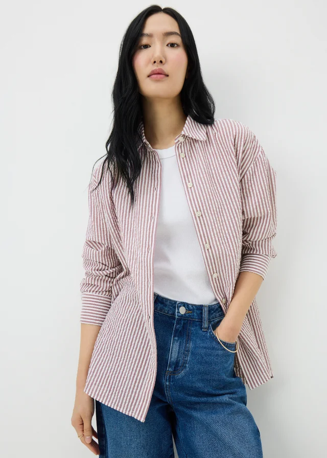 Raspberry Stripe Seersucker Shirt