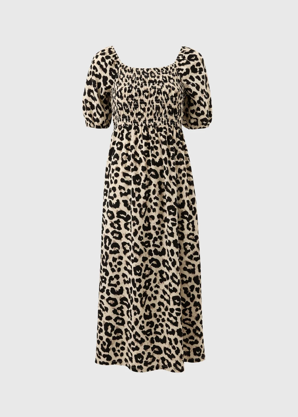 Brown Leopard Print Shirred Midi Dress - 24 Image 1