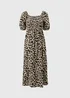 Brown Leopard Print Shirred Midi Dress - 24 Image 1