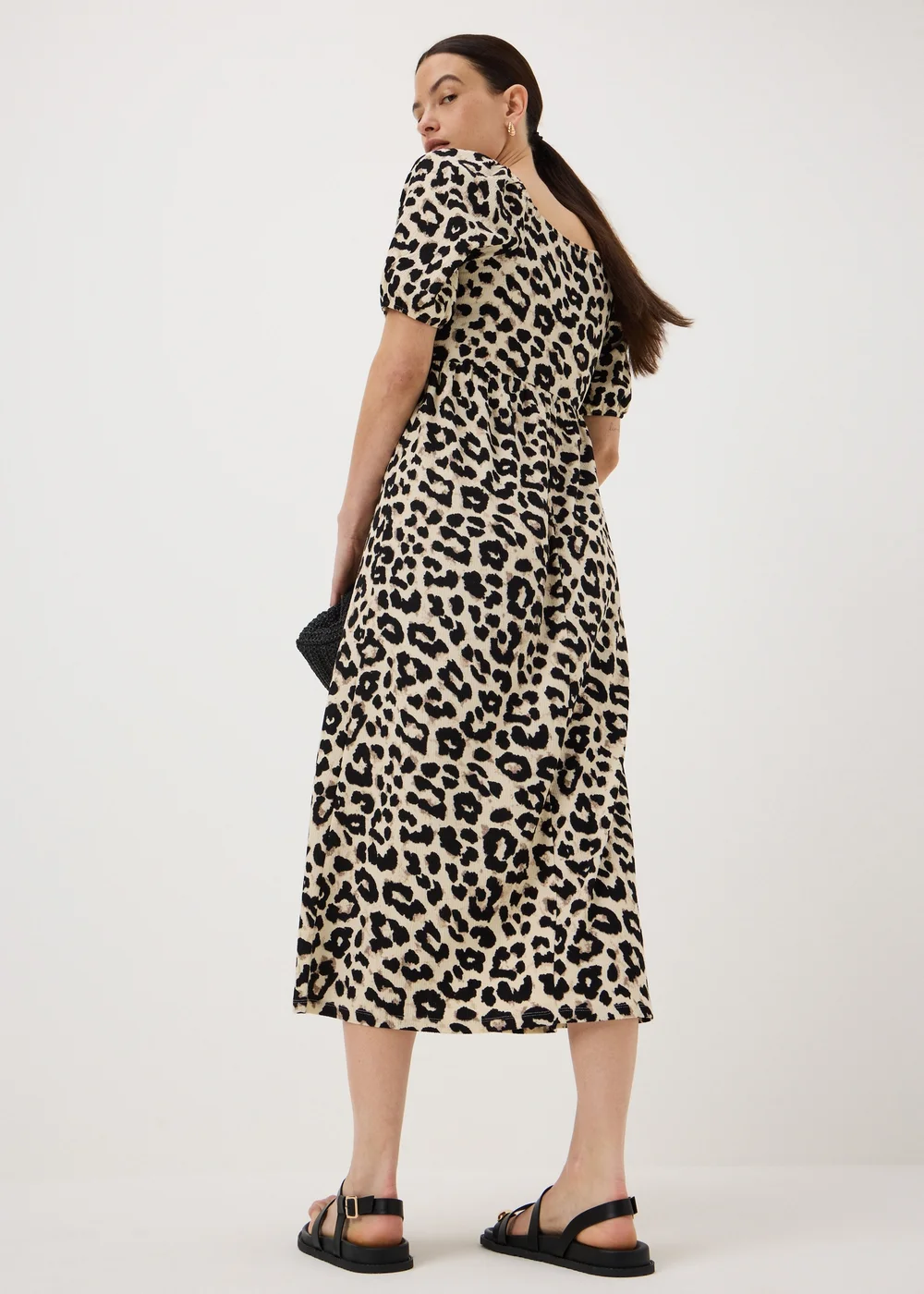 Brown Leopard Print Shirred Midi Dress - 8 Image 3