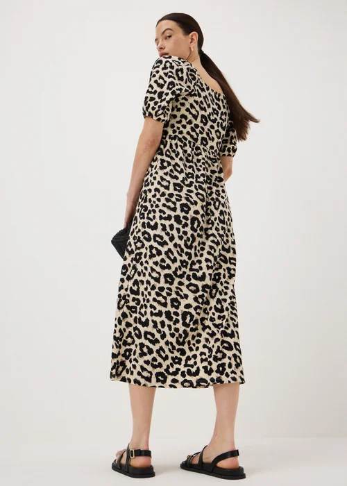 Brown Leopard Print Shirred Midi Dress - 8 Image 3