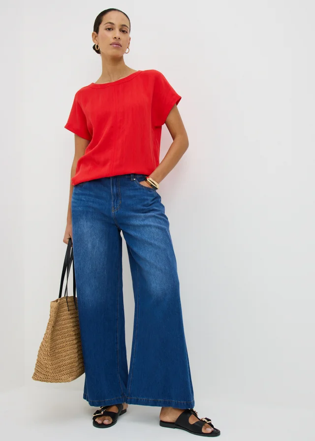 Red Textured Box Top Blouse