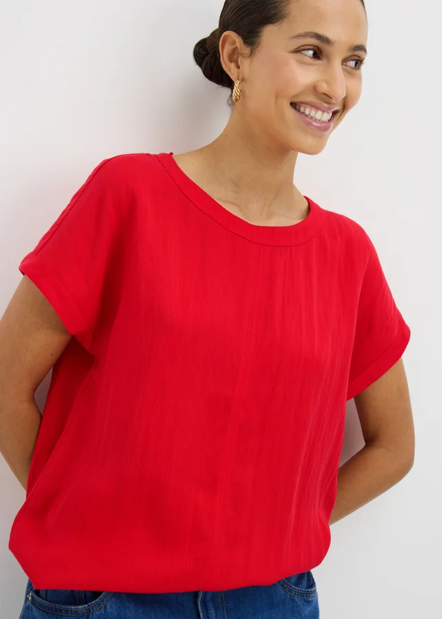 Red Textured Box Top Blouse