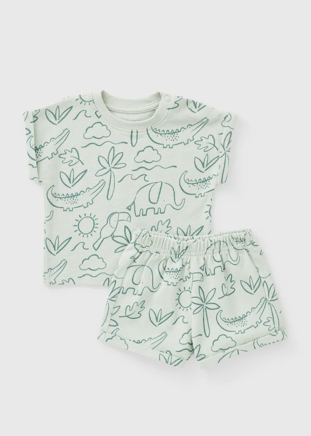 Baby Sage Safari Print Top & Short Set (0-23mths)