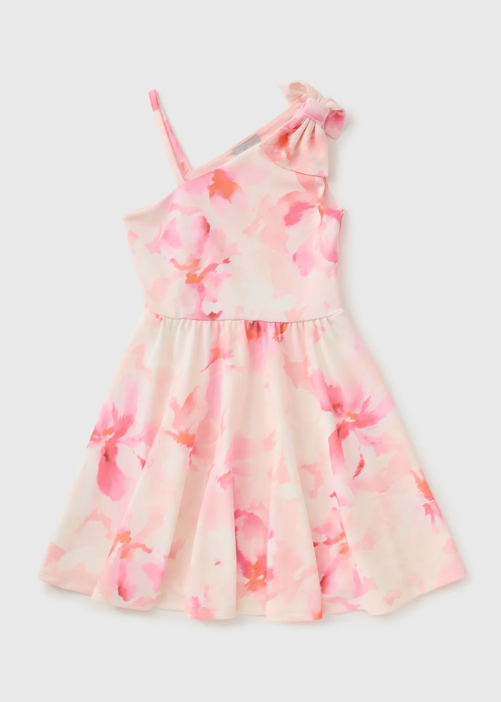 Girls Pink Flower Bow Scuba Dress (7-15yrs) - 12 Yrs Image 1