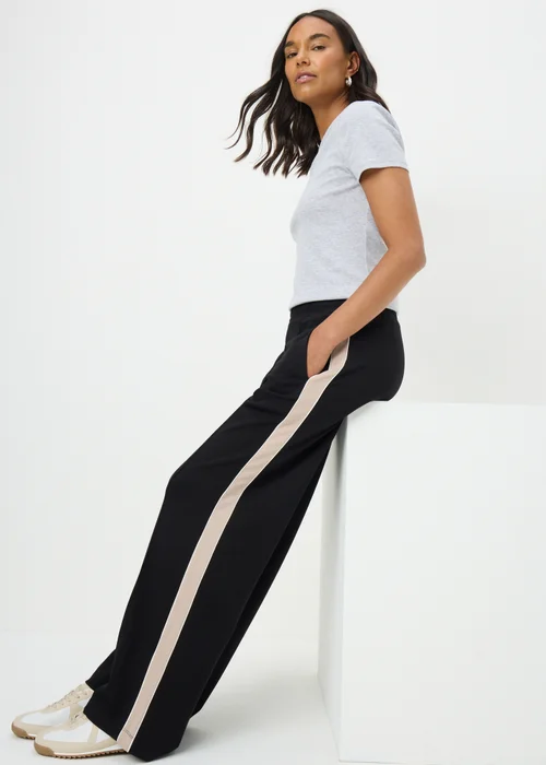 Papaya Petite Black Side Stripe Ponte Wide Leg Trousers - Size 6 Image 1