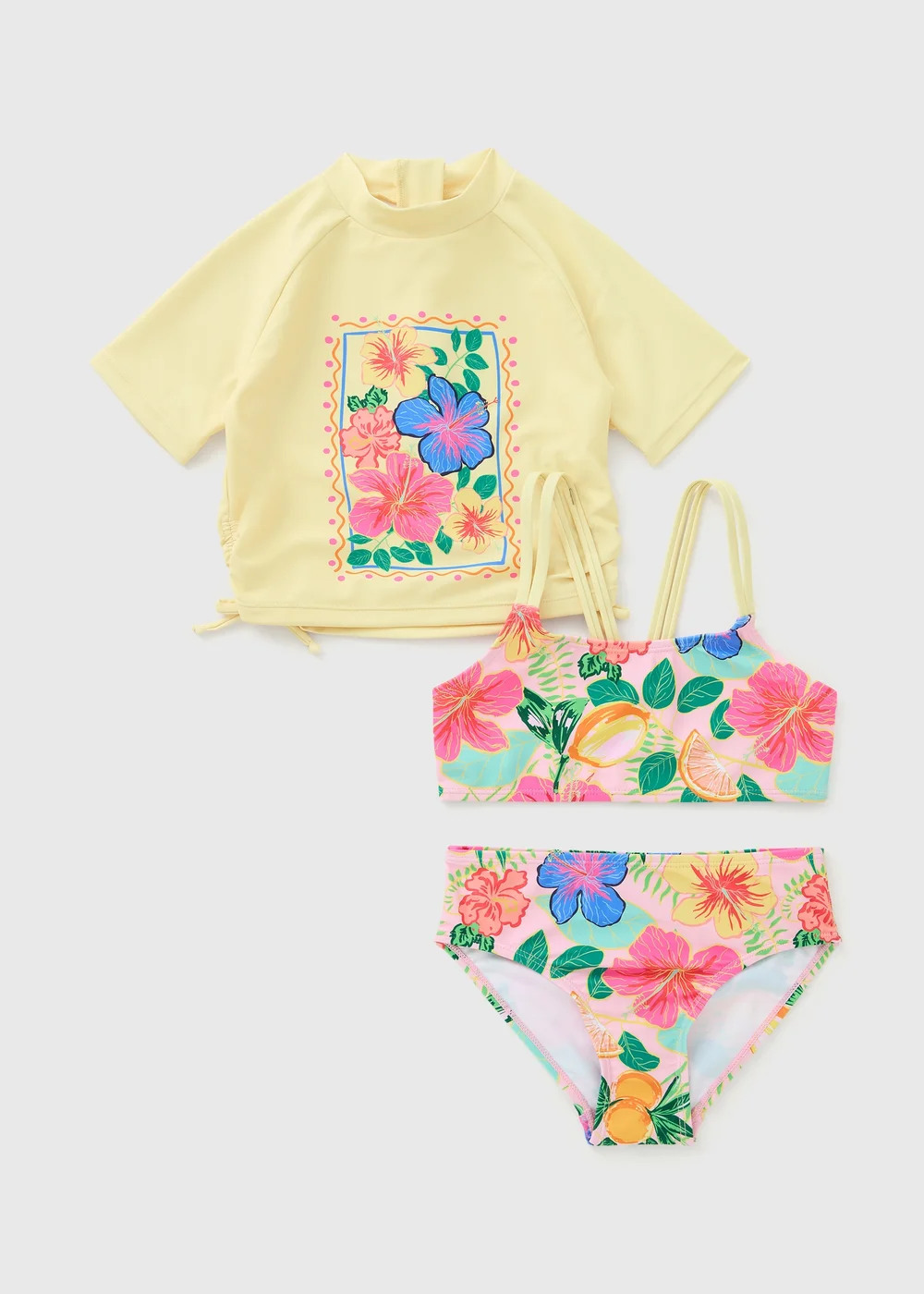 3 Piece Girls Yellow Hibiscus Flower Swim Set (6-15yrs) - 14 Yrs Image 1