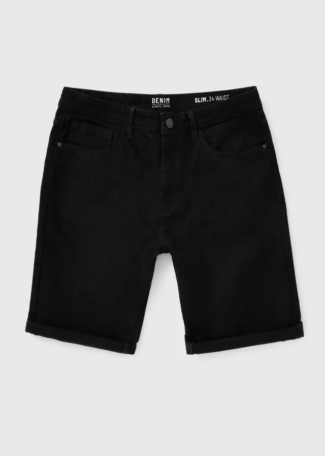 Black Stretch Denim Shorts