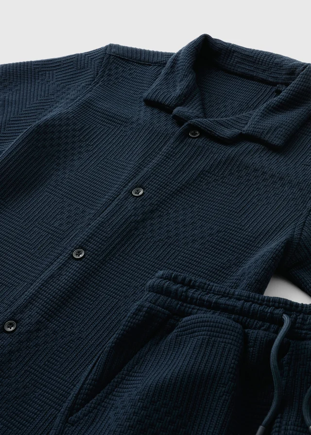 Boys Navy Jacquard Shirt & Short Set (7-15yrs)