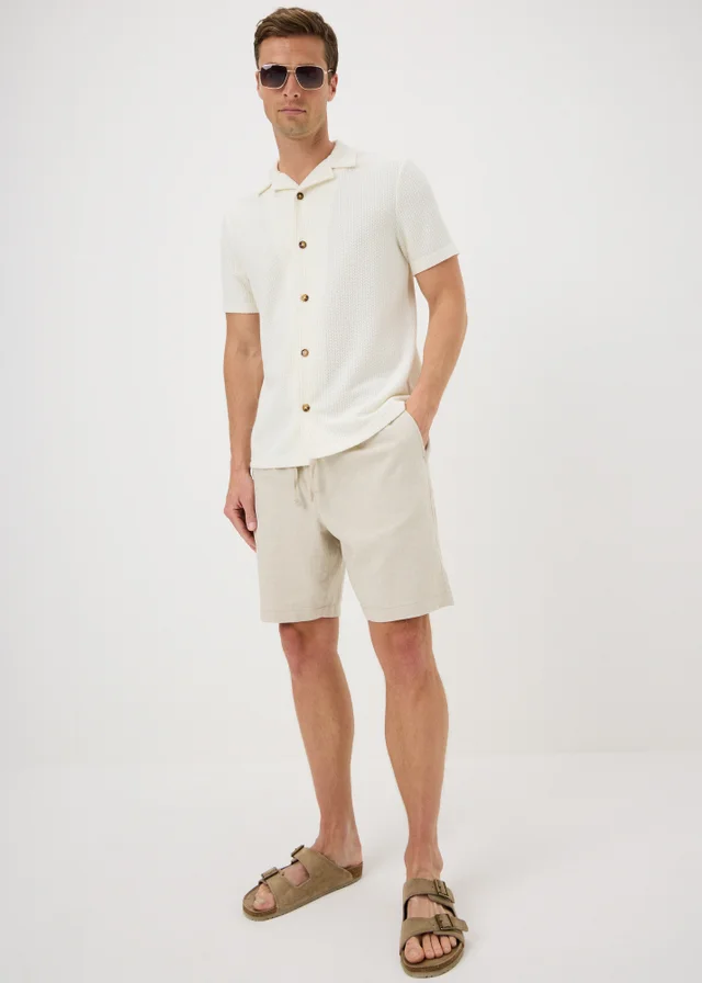Stone Herringbone Linen Blend Shorts