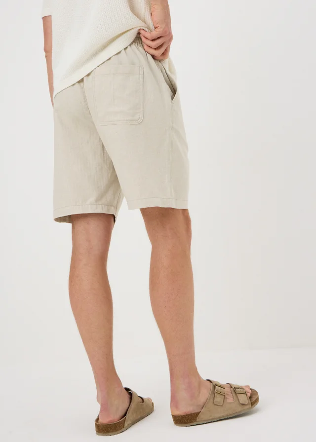 Stone Herringbone Linen Blend Shorts