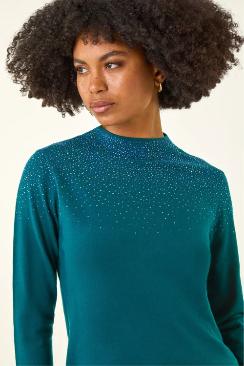 Roman Dark Green Sparkly High Neck Knit Jumper - 10 Image 1