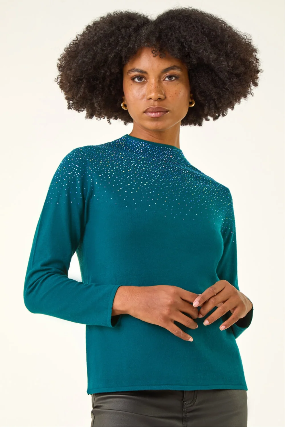 Roman Dark Green Sparkly High Neck Knit Jumper - 10 Image 4