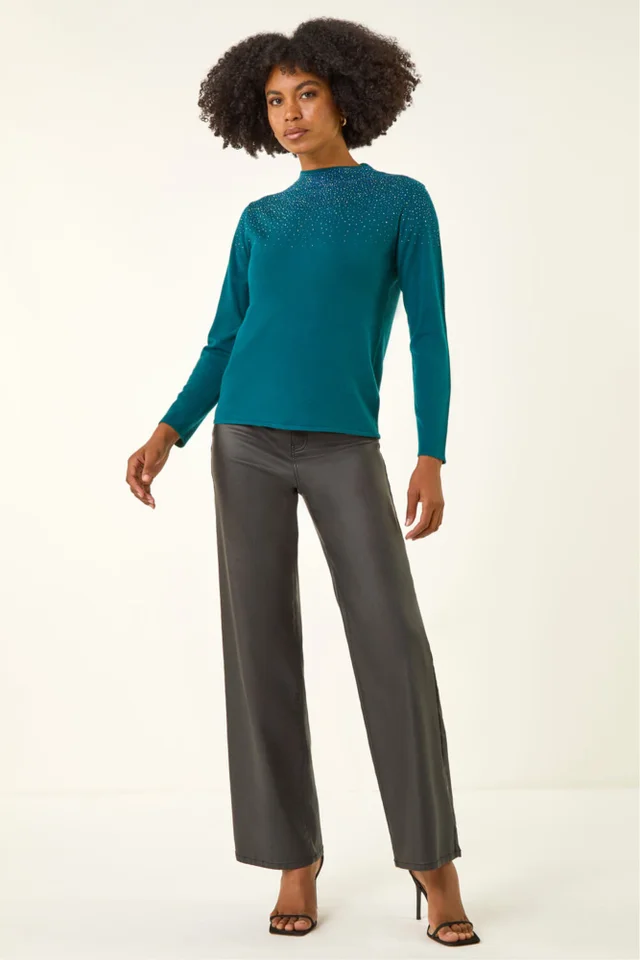 Roman Dark Green Sparkly High Neck Knit Jumper