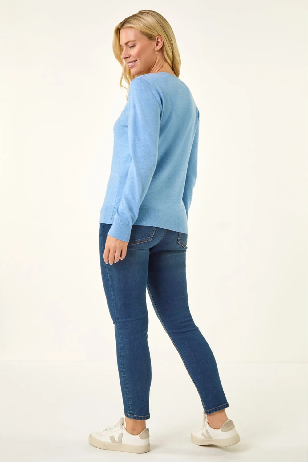 Roman Blue Petite Faux Pearl Embellished Knit Jumper - 16 Image 4